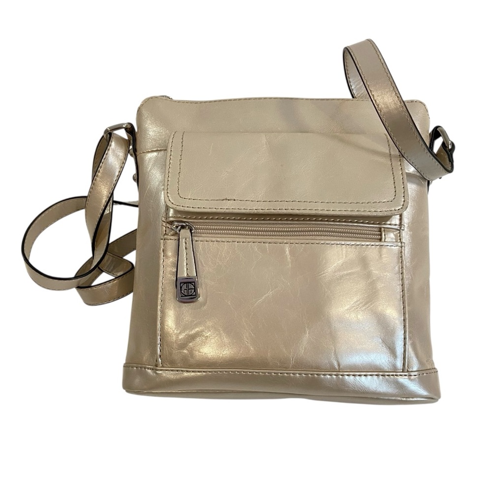 Giani Bernini leather bag genuine leather front card slots crossbody tan/beige